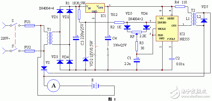 采用NE555便攜式可控硅充電器電路設(shè)計