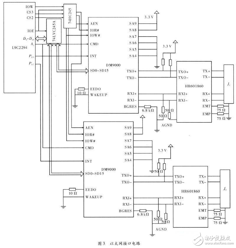 揭秘LPC2294泵艙以太網(wǎng)信號轉換電路設計圖