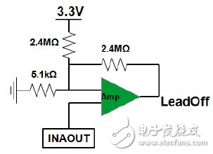 儀表放大器輸出連接至導(dǎo)聯(lián)脫落檢測(cè)電路的輸入端