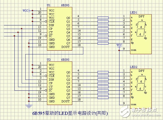 6B595驅(qū)動(dòng)的LED顯示電路設(shè)計(jì)(共陽(yáng))