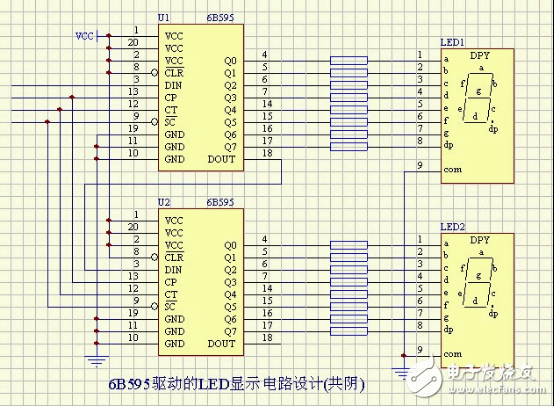 6B595驅(qū)動(dòng)的LED顯示電路設(shè)計(jì)(共陰)
