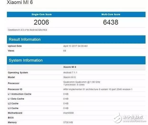 小米6搭載滿血驍龍835跑分曝光！小米6跑分現(xiàn)身GeeKbench數(shù)據(jù)庫