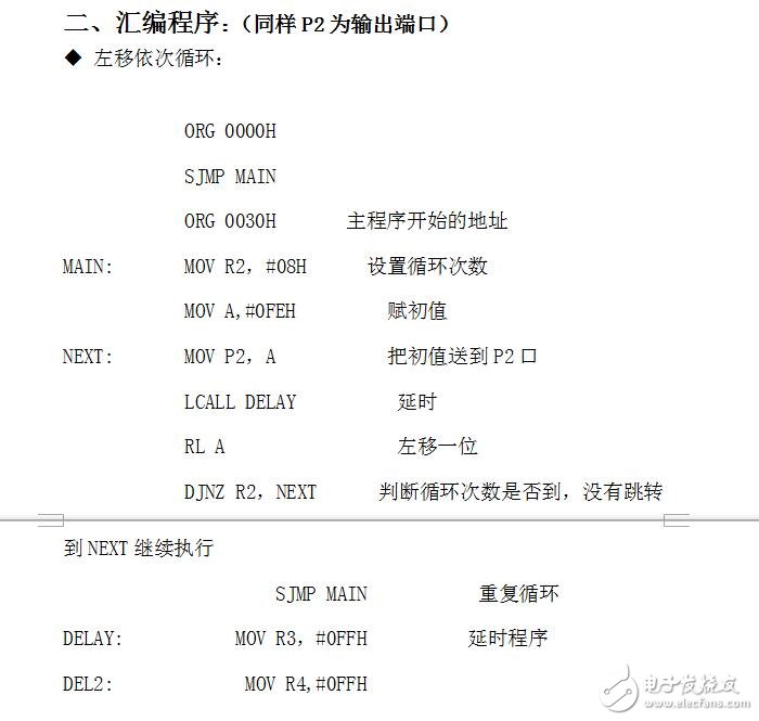 流水燈C語言及匯編程序