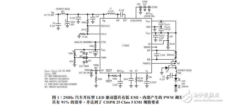 低EMI LED驅(qū)動(dòng)器具有用于汽車(chē)照明的2A、40V、集成型同步開(kāi)關(guān)