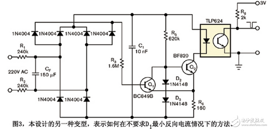 在幾乎所有交流周期內(nèi)，除接近零交越點以外，Q1都是on，而Q2為off。因此，接近零交越點時，施密特觸發(fā)器Q1與Q2的狀態(tài)翻轉(zhuǎn)，Q2使電容C1恒流放電，因為由Q2、D2、D3、R5和R6構(gòu)成的電路將電流穩(wěn)定在I = （2 × VD - VBE2） / R6，其中VD是在D2或D3上的壓降，而VBE2為Q2的基射電壓。
