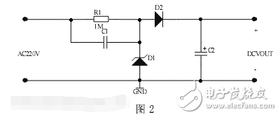是采用全波整流的電容降壓電源，它將市電的正負半周都利用起來，效率更高，可以提供比半波整流更大的電流