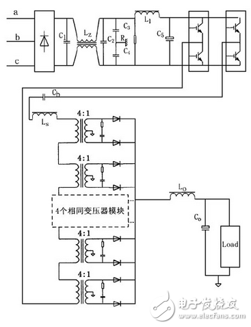 圖1為采用MC34063芯片構(gòu)成的隔離高壓大電流變壓器初級線圈驅(qū)動電路。當芯片內(nèi)部的開關(guān)管導通時，MC34063的2腳將呈現(xiàn)高電平，外部P型三極管Q1截止，N型MOSFET管Q2導通。電流經(jīng)變壓器初級線圈和Q2到地，初級線圈儲存能量。當內(nèi)部開關(guān)管關(guān)斷時，MC34063的2腳為低電平，Q1導通，Q2截止，初級線圈回路斷開。能量耦合到變壓器的次級線圈。