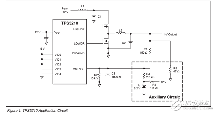擴展輸出電壓調(diào)整（0 V至3.5 V）使用tps5210