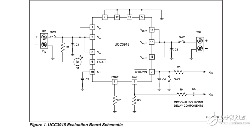 ucc3918“低電阻熱插拔電源管理器”評(píng)估板，原理圖和材料清單