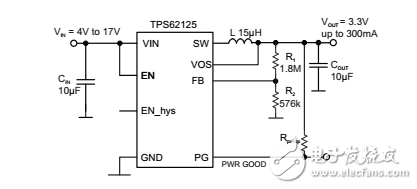 帶有可調(diào)使能閥值和滯后的3V-17V，300mA降壓轉(zhuǎn)換器