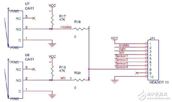 碰撞傳感器流程圖、電路原理圖、檢測注意事項