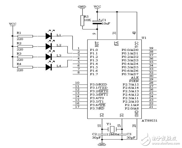 用AT89S51單片機(jī)定時作為定時計數(shù)器硬件電路（二）