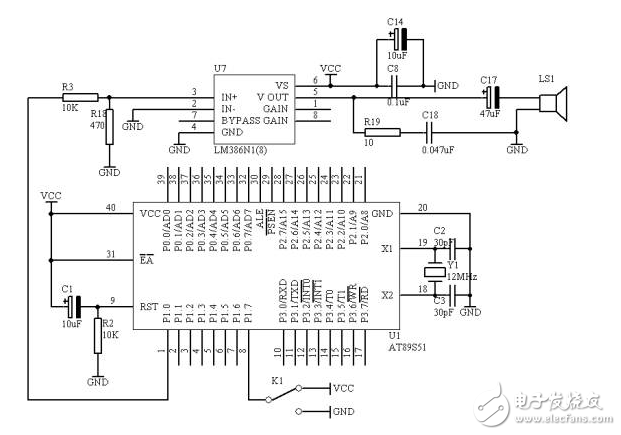 基于AT98S51單片機(jī)的報(bào)警產(chǎn)生器電路原理圖