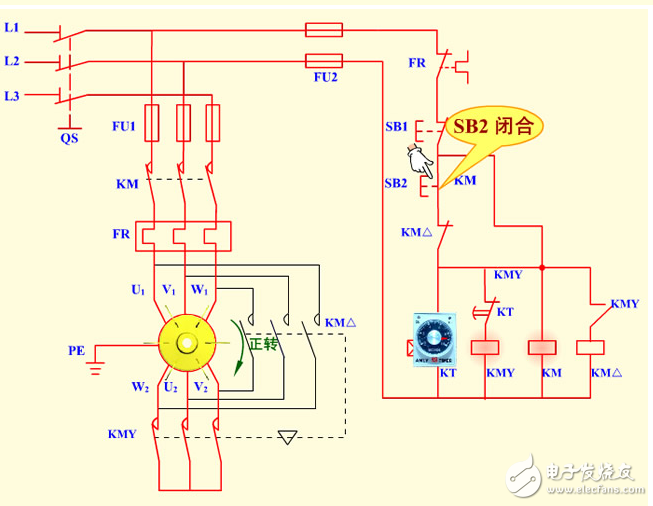 時(shí)間繼電器自動(dòng)控制三角形降壓起動(dòng)控制電路原理圖及星型控制電路
