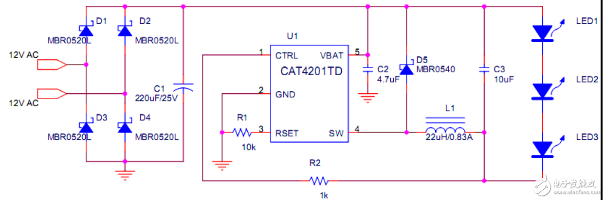 LED驅(qū)動器CAT4201應(yīng)用