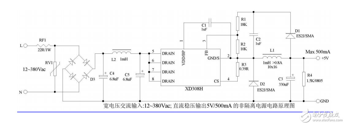 一款不帶變壓器的寬電壓、低成本、非隔離式ACDC?降壓轉(zhuǎn)換器