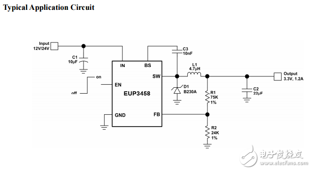 EUP3458-1,1.2A，30V，1.2mhz降壓轉(zhuǎn)換器