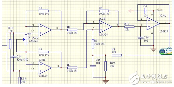 LM324的單電源差動(dòng)放大器：