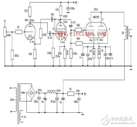 推挽電路圖全集（6n5、6N16B、6N11+6N5、6T1+6N15等推挽電路）