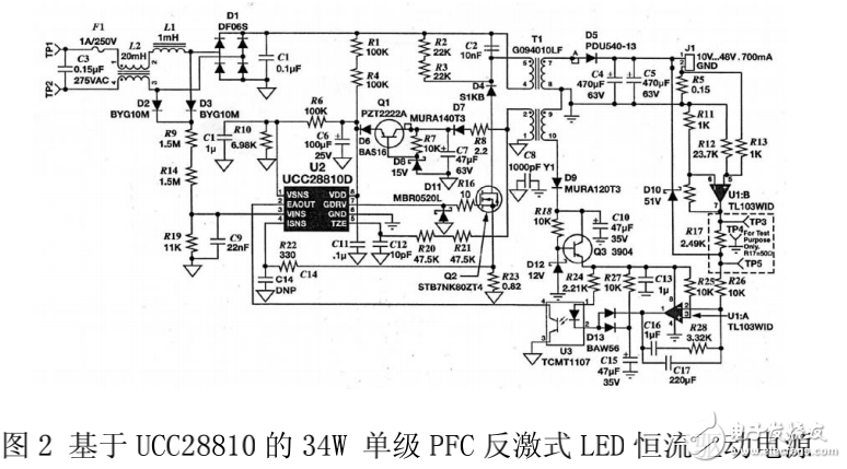 基于UCC28810的34W單級PFC反激式LED恒流驅(qū)動電源的設(shè)計