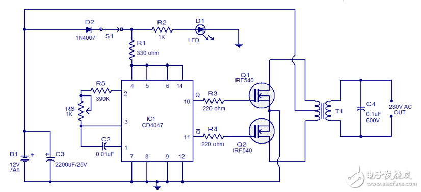 cd4047應(yīng)用電路圖解（信號(hào)控制電路圖、逆變器電路圖）