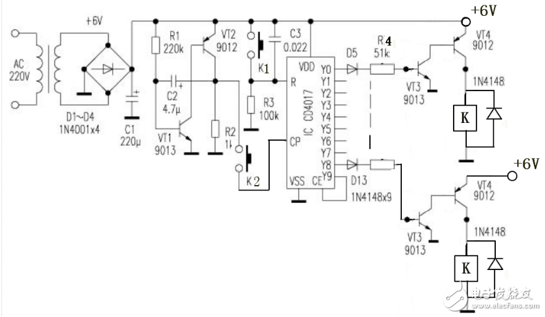 cd4017的簡易門鈴電路及擴展（繼電器驅(qū)動電路）