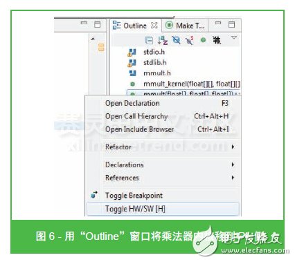 圖 6 - 用“Outline”窗口將乘法器內(nèi)核移到 PL 側(cè)