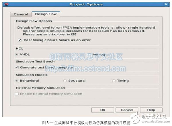 圖8—生成測試平臺(tái)模板與行為仿真模型的項(xiàng)目設(shè)置