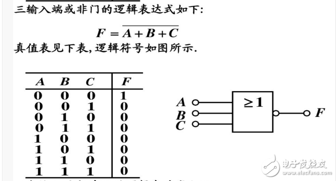 三端輸入或非門(mén)真值表及表達(dá)式解析