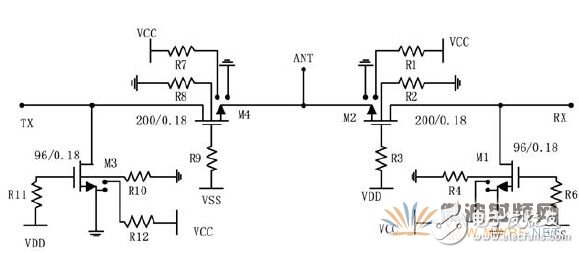 圖3 寬帶射頻收發(fā)開(kāi)關(guān)設(shè)計(jì)原理圖