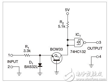 圖1，本電路使用單一電源，有良好的噪聲抑制能力，但不能可靠地轉(zhuǎn)換梯形脈沖。
