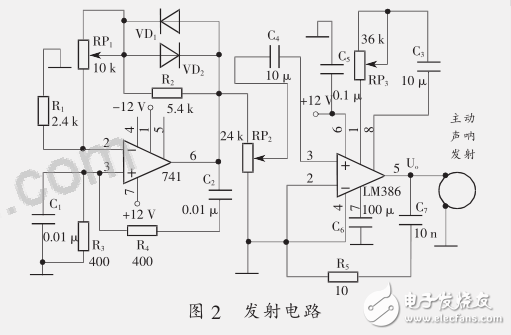 LM386應(yīng)用電路之小功率主動聲吶發(fā)射及接收電路