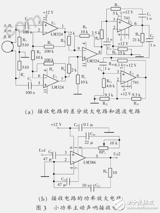 LM386應(yīng)用電路之小功率主動聲吶發(fā)射及接收電路
