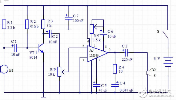 LM386應用電路之喊話器電路