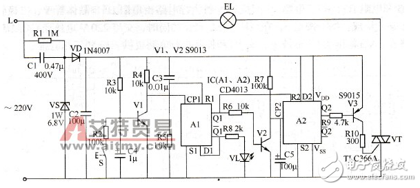 cd4013樓梯延時(shí)照明燈的應(yīng)用