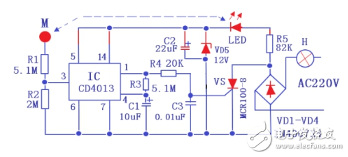 cd4013樓梯延時(shí)照明燈的應(yīng)用