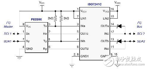  圖 4 多主機(jī)應(yīng)用隔離式 I2C 總線接口
