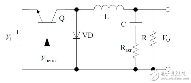 圖5 非隔離負(fù)電壓Buck開(kāi)關(guān)電源等效功率級(jí)電路原理圖