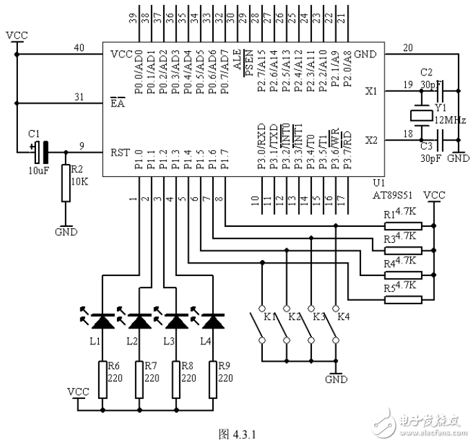 基于AT89S51單片機的多路開關狀態(tài)指示