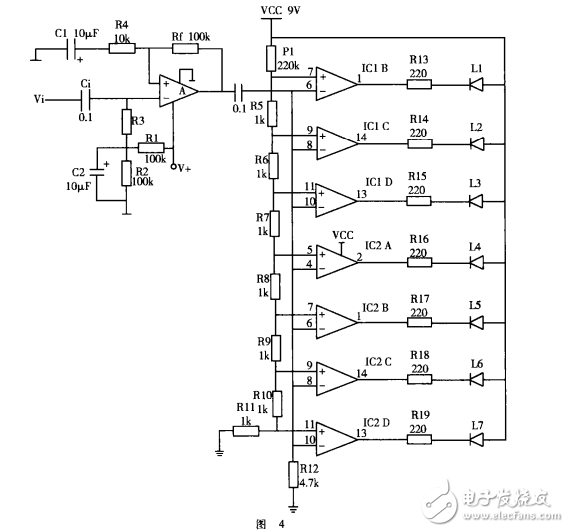 兩塊lm324實(shí)現(xiàn)在有線電視機(jī)房伴音偵測(cè)電路