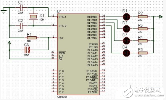 單片機C語言程序設計之定時器控制4個LED滾動閃爍