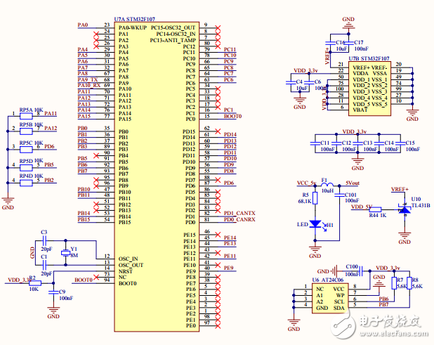 基于STM32的8通道4軸液壓驅(qū)動控制器電路圖