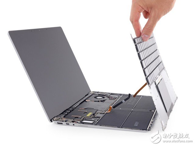 撬下來之后別著急，鍵盤有排線與主板相連，千萬小心。