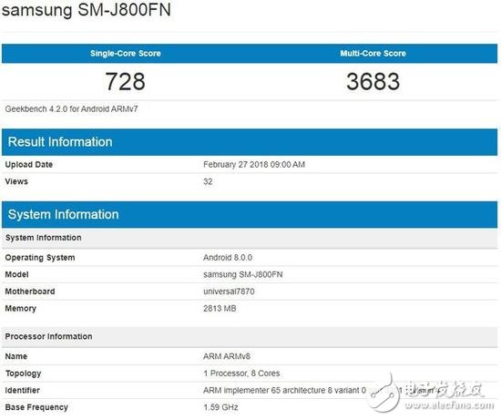 三星新機Galaxy J8現(xiàn)身GeekBench跑分網(wǎng)站 搭載Exynos7870處理器