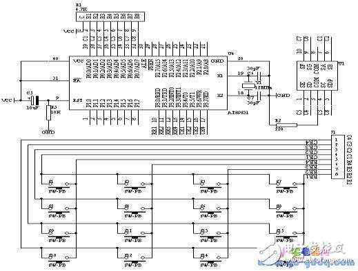 基于AT89S51的P1接4×4矩陣鍵盤(pán)設(shè)計(jì)