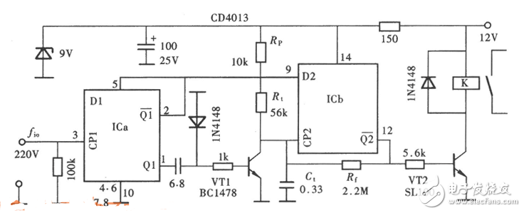 cd4013應(yīng)用電路圖大全（觸摸開關(guān)電/定時器/繼電器/電源頻率檢測器）