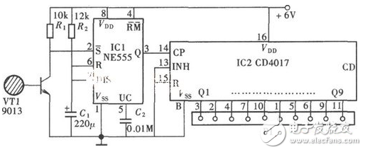cd4017驅(qū)動(dòng)數(shù)碼管電路（LM8364/多通道電子開(kāi)關(guān)/電容測(cè)量電路）