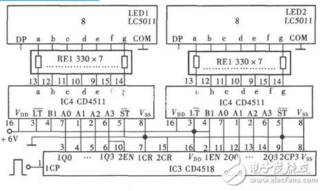 cd4017驅(qū)動(dòng)數(shù)碼管電路（LM8364/多通道電子開(kāi)關(guān)/電容測(cè)量電路）