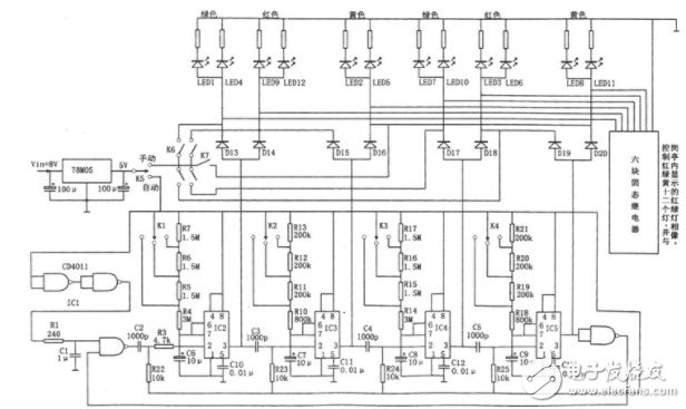 cd4017電子制作電路圖大全（單鍵觸摸開(kāi)關(guān)/幸運(yùn)抽獎(jiǎng)機(jī)/紅綠燈/密碼鎖）