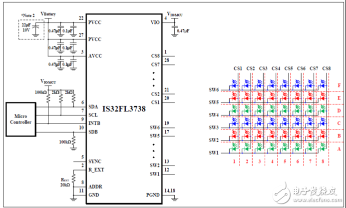 [原創(chuàng)] ISSI IS32FL3738 6x8點(diǎn)陣LED驅(qū)動(dòng)解決方案